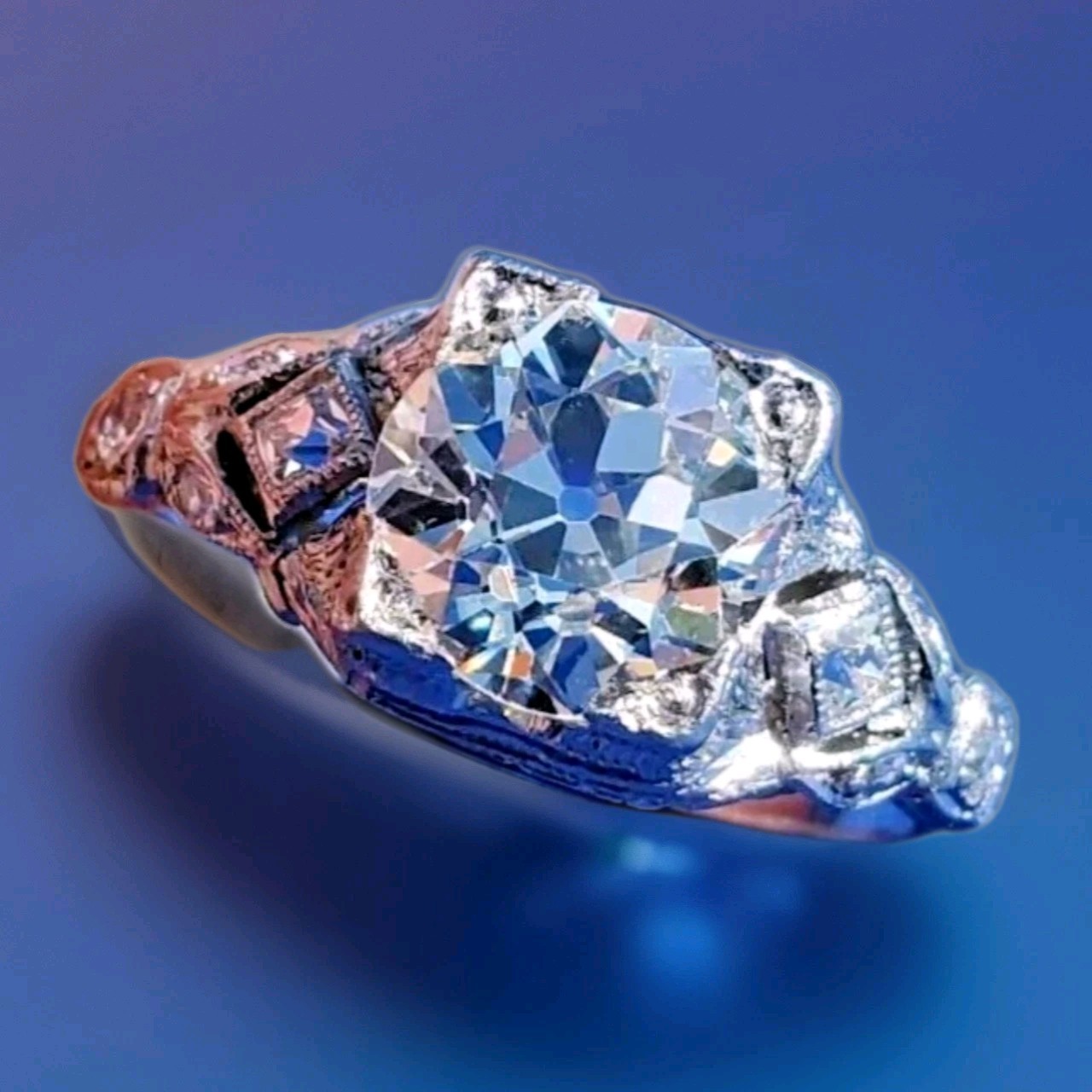Original EARTH MINED DIAMOND Deco Engagement Ring 1.5 Antique Platinum Solitaire