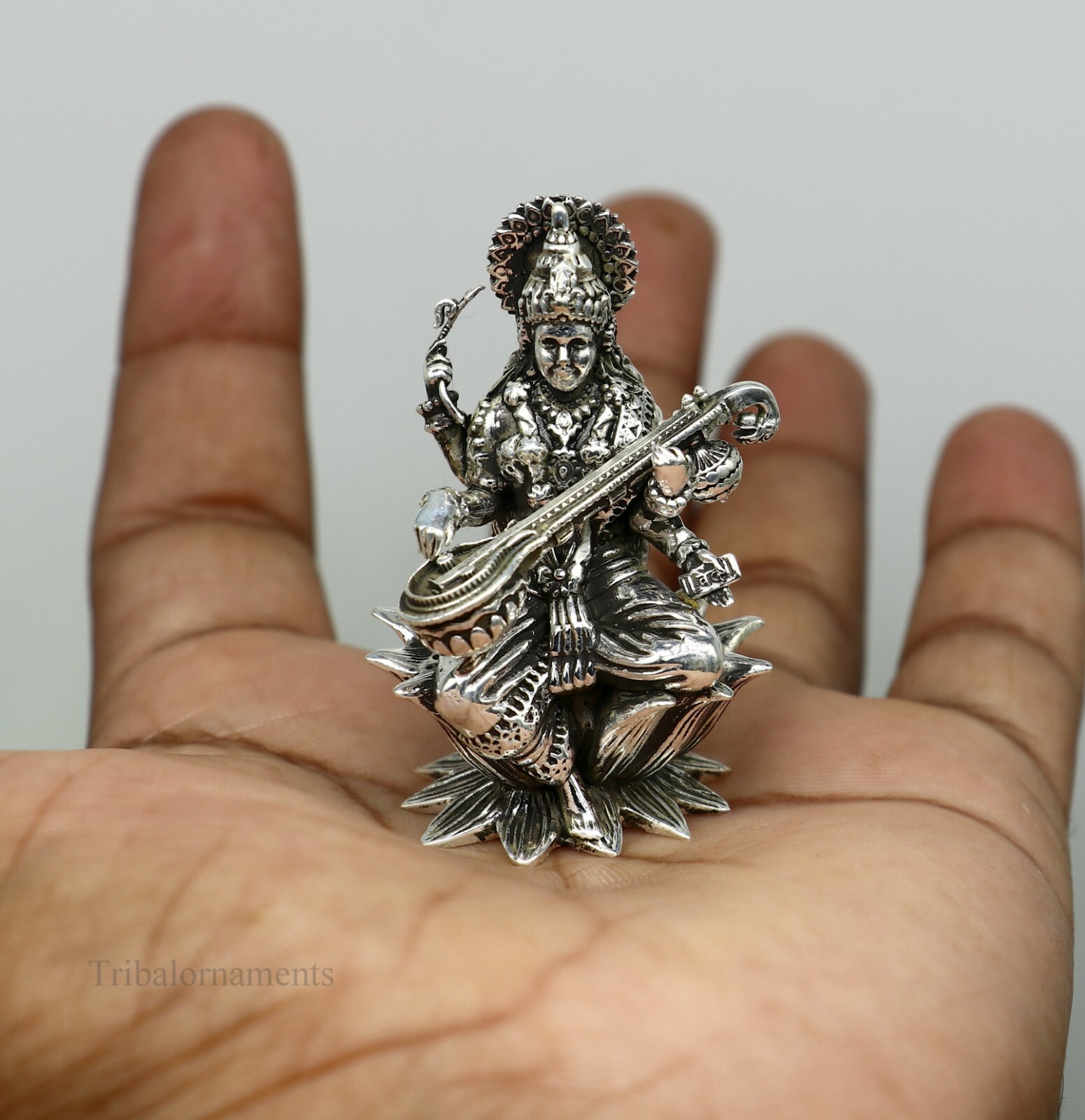 925 sterling silver Goddess Saraswati statue, figurine, puja article art121
