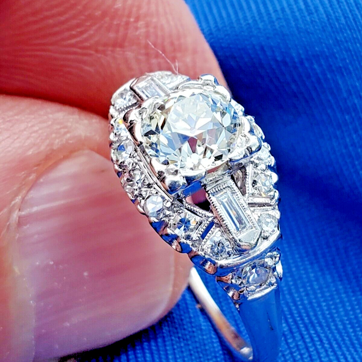 Original EARTH MINED DIAMOND Art Deco Engagement Ring Antique PLATINUM Solitaire