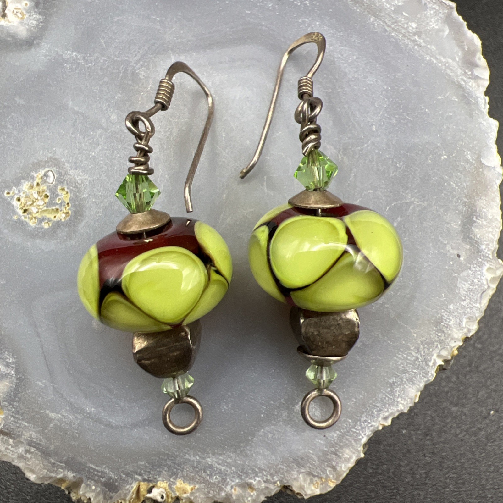 925 Sterling Silver Earrings ~ Southwestern Artisan Glass VTG ~ 1.5” ~ 7.2g