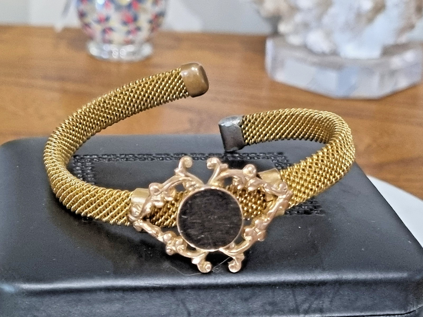 Antique Victorian Gold Mesh Fill Bracelet Bangle Name plate See Video