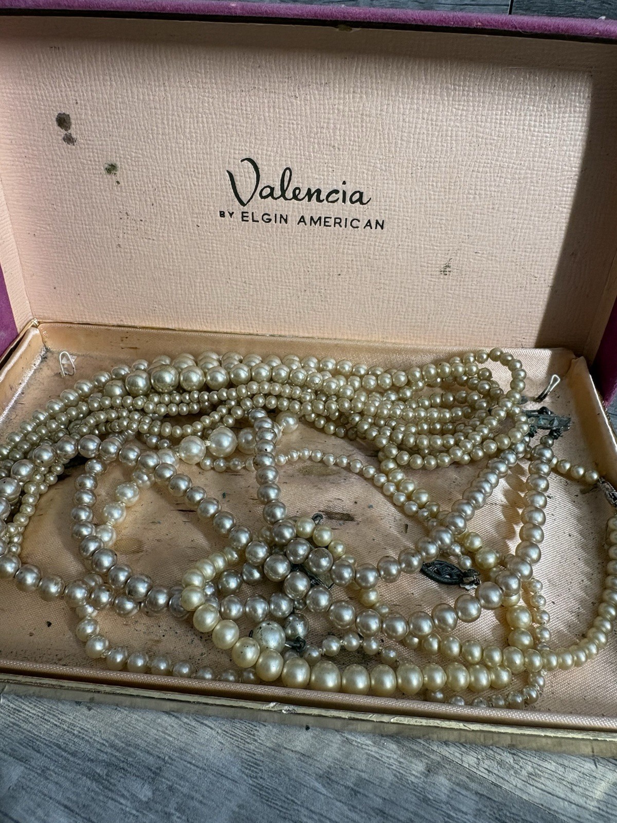 Vintage Valencia Elgin American Faux Pearl Necklace Set 4 Strands w/ Box 1950s