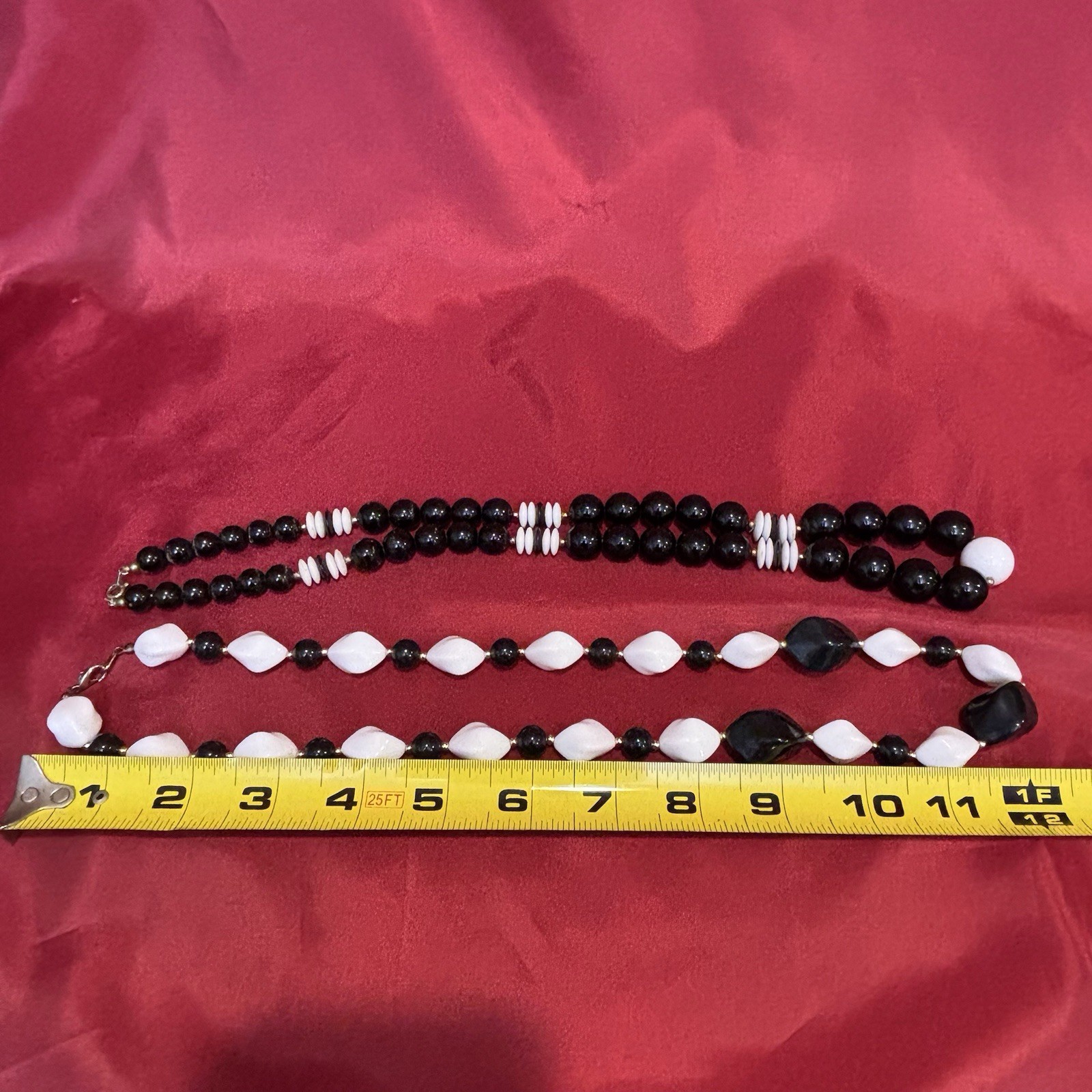 Vintage Black And White Acrylic Resin Bead Necklace Lot Of Two