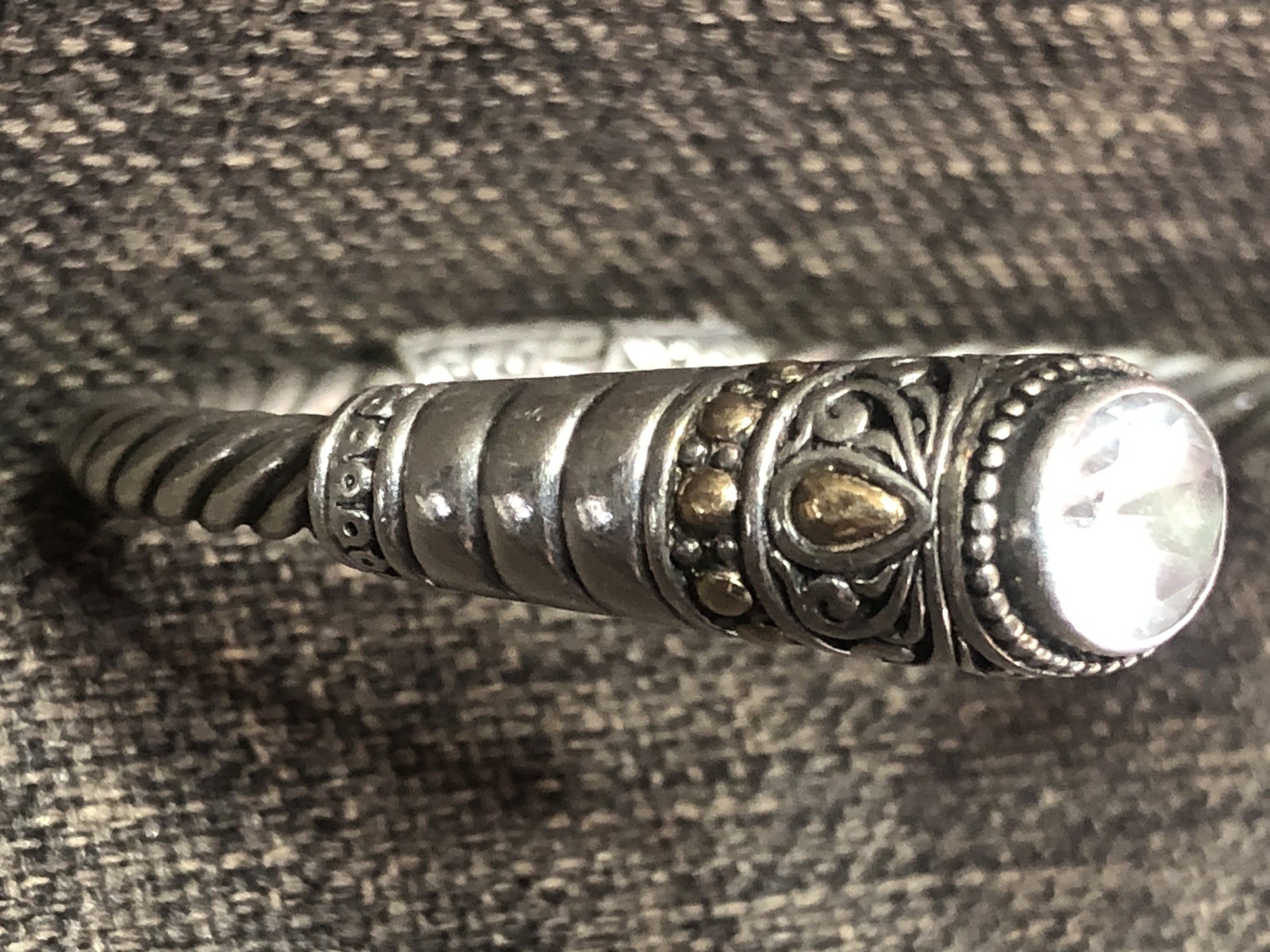 Robert Manse Sterling Silver /18K Gold Cuff Bracelet Unknown Clear Stone