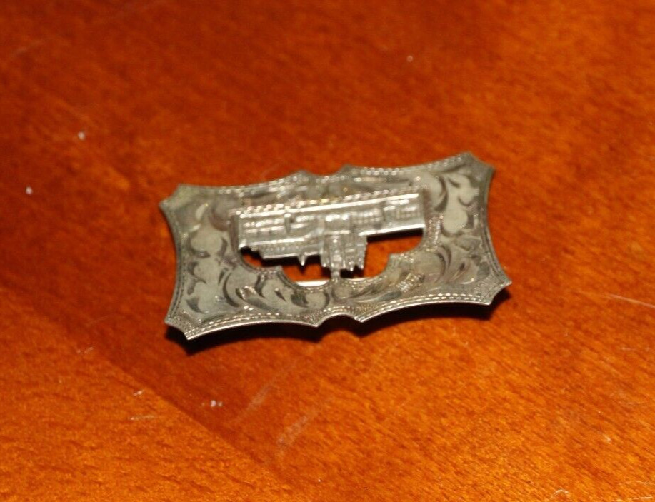 Art Deco SILVER ENGRAVED Rectangle BROOCH – PRAGUE CASTLE