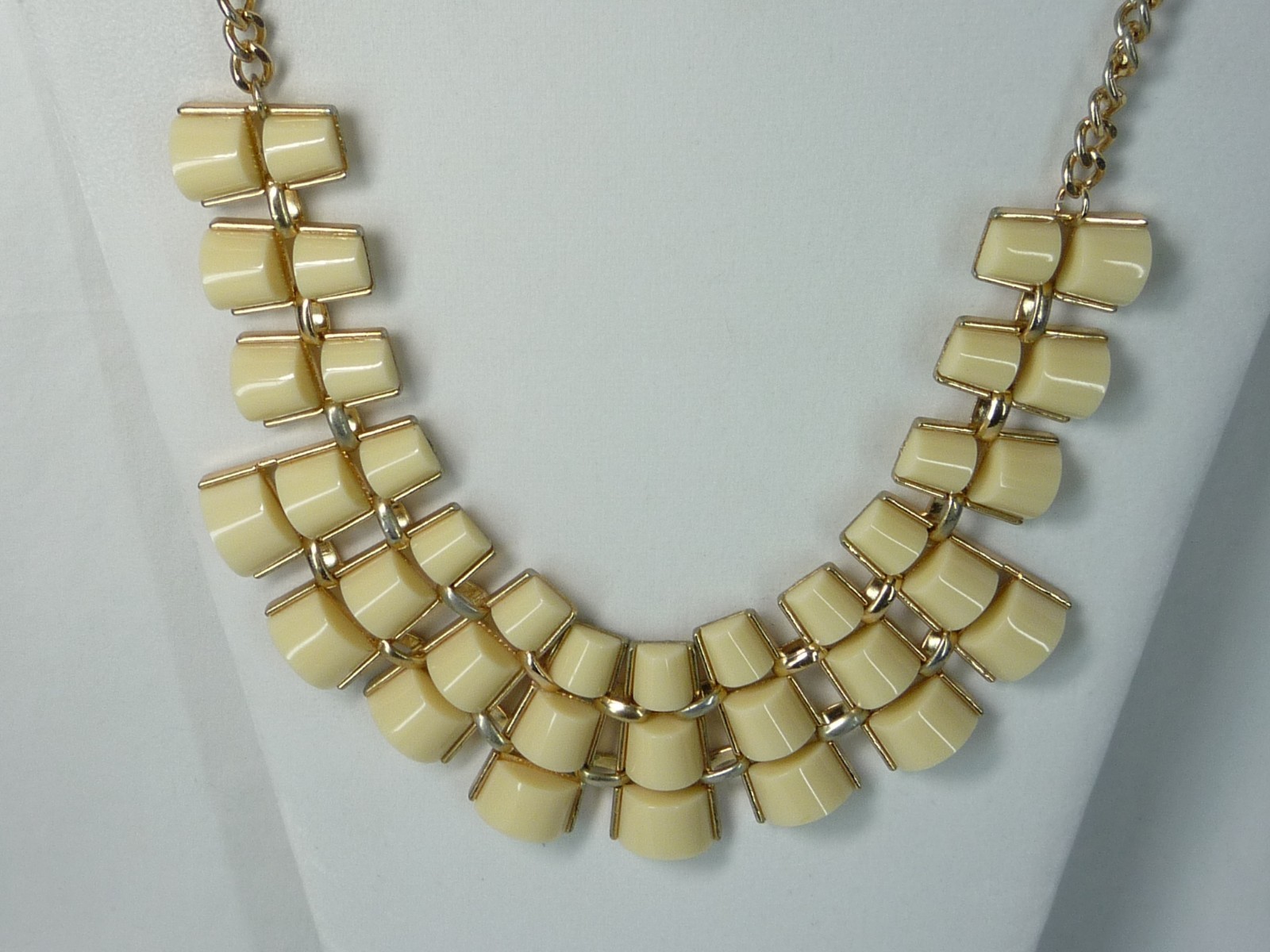 Mika Signed Statement Modernist Necklace Gold Tone USA Seller