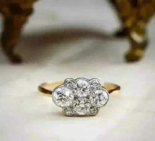 Art Deco Style 2Ct Round Lab Created Diamond 14K Yellow Gold FN Birthday Ring