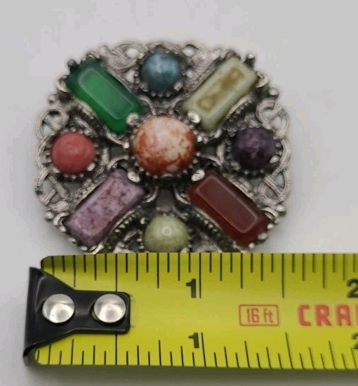 Silver Brooch Multiple Various Stones Vintage