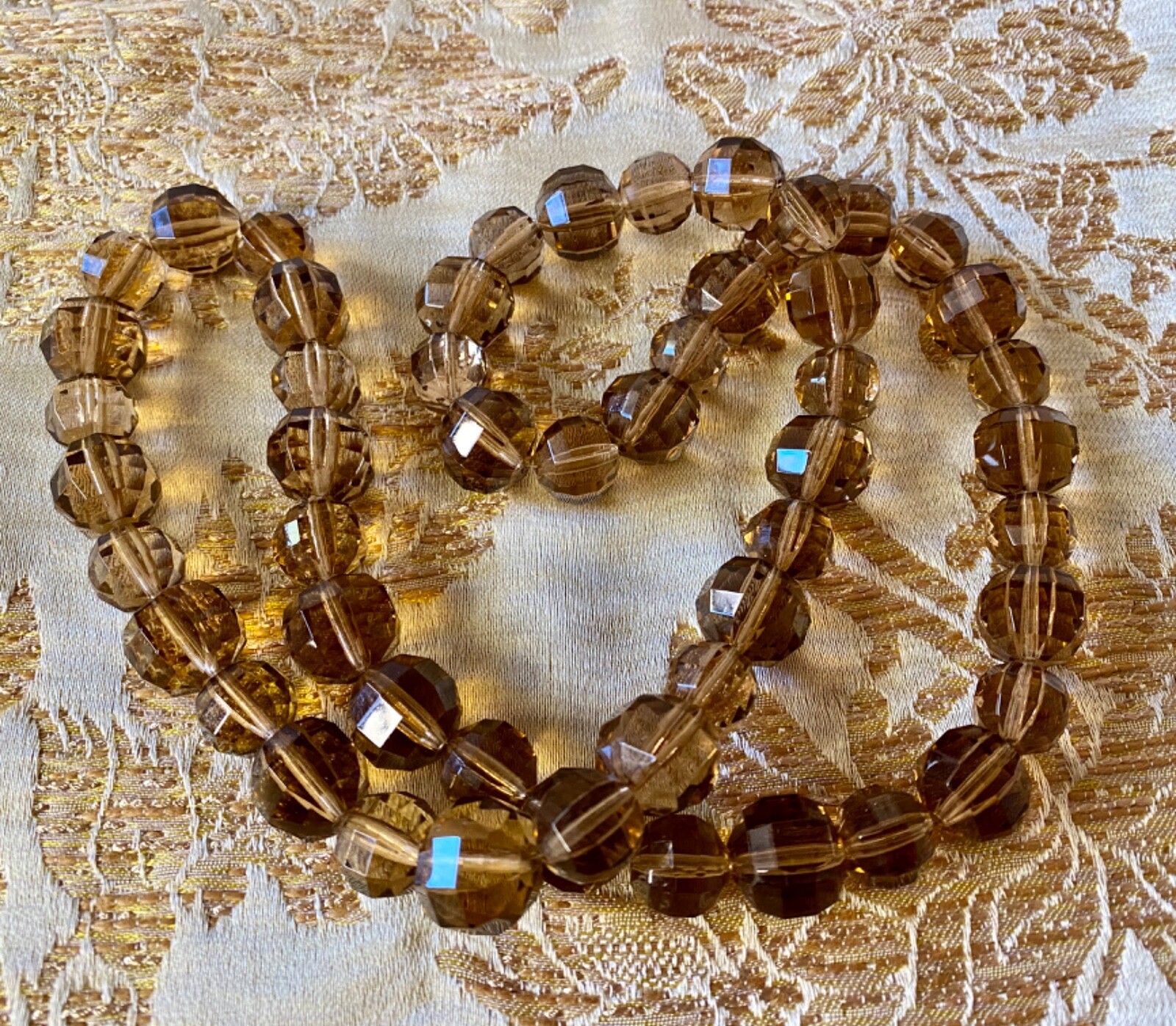 Vintage Art Deco Golden Brown Czech Large Crystal Glass Bead Strand Necklace 30″