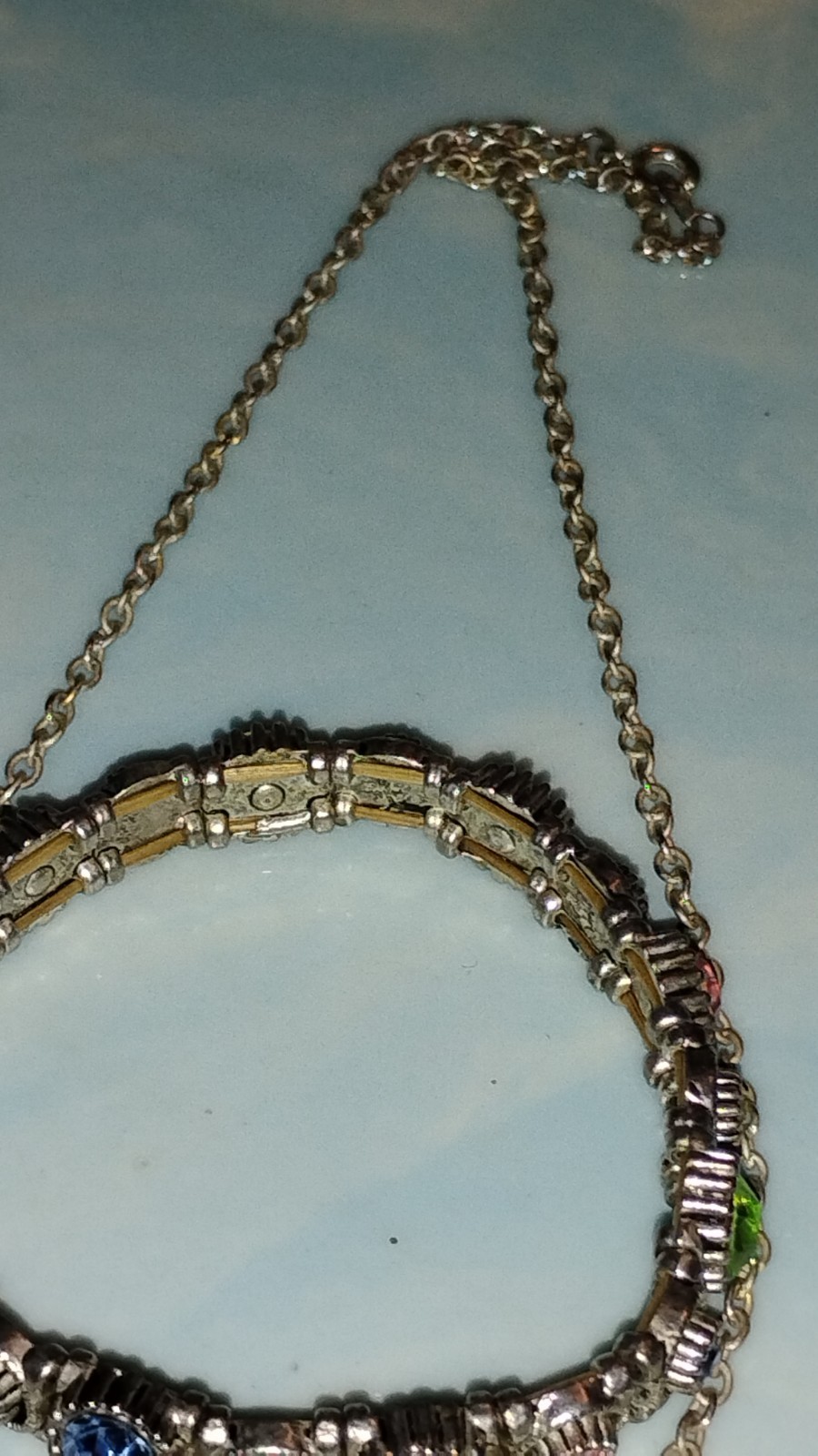 Vintage Butterfly Charm Necklace Korea & Antique Silver Rhinestone Bracelet Set