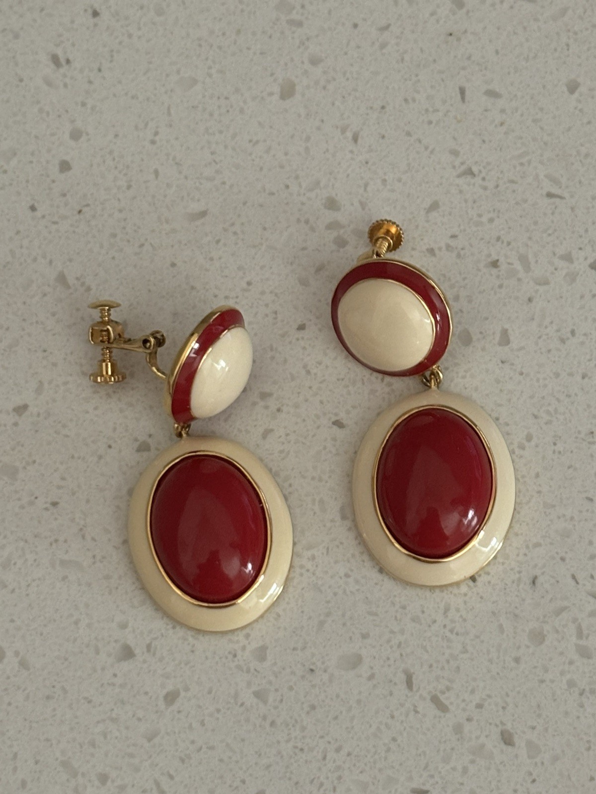 Joan Rivers Red and White Screw/ Clip Drop Earrings MINT