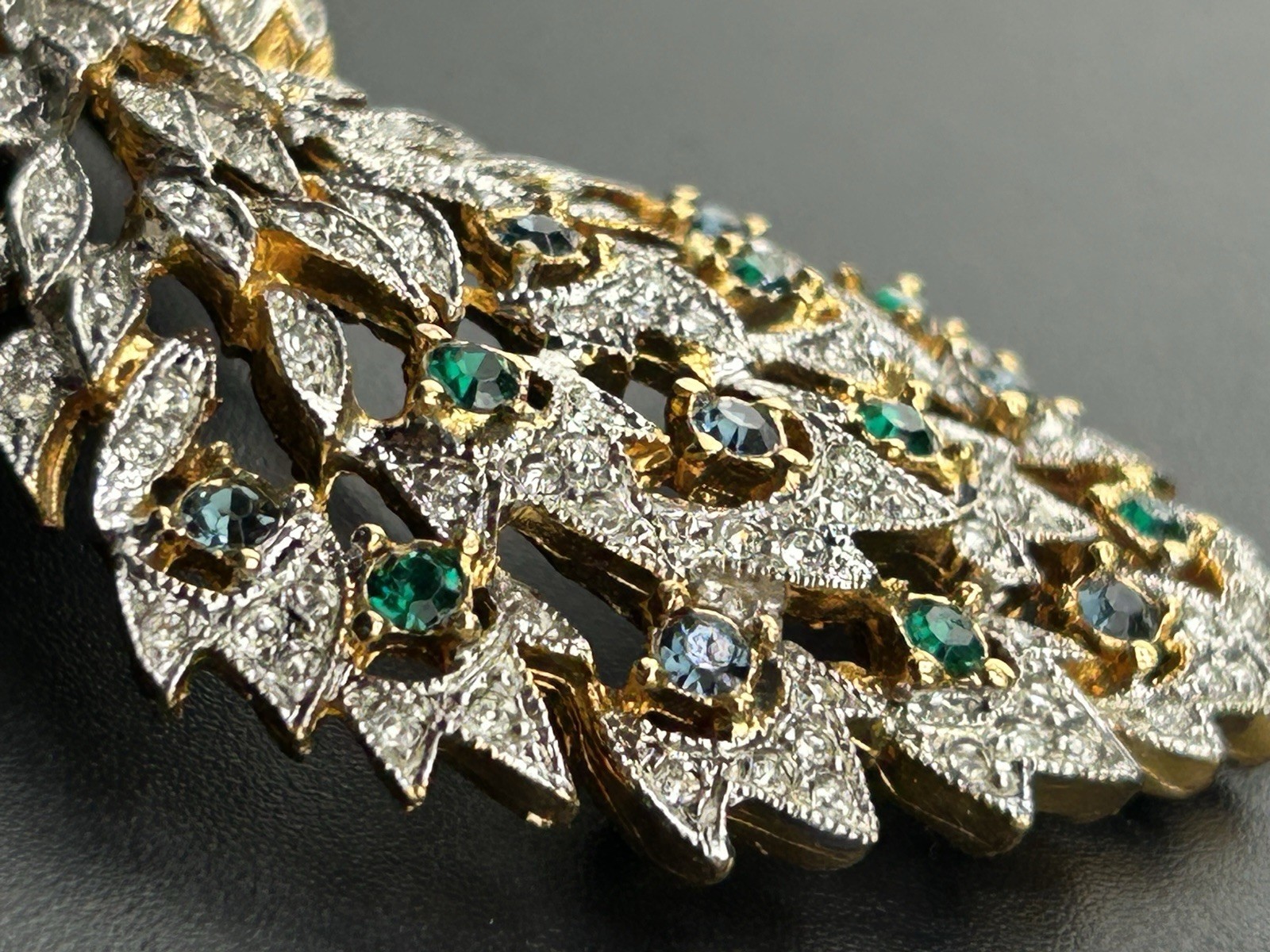 Designer (Panetta?) Signed Pave Rhinestone Peacock Brooch