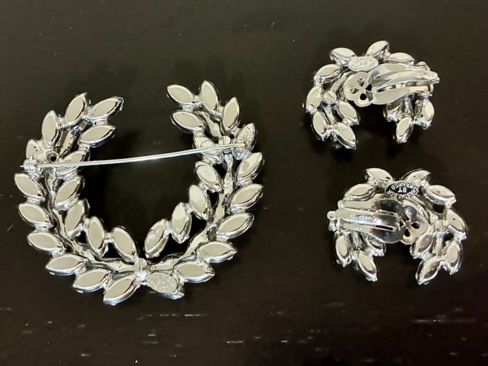 Demi-Parure Vintage Christian Dior by Kramer Crystal Marquis Broach & Earrings