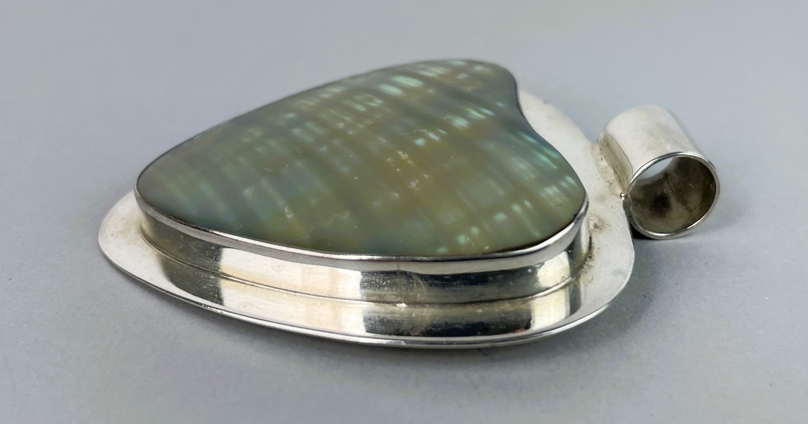 Vintage Modernist Mexico HUGE Sterling Silver Abalone Slider Pendant 30g