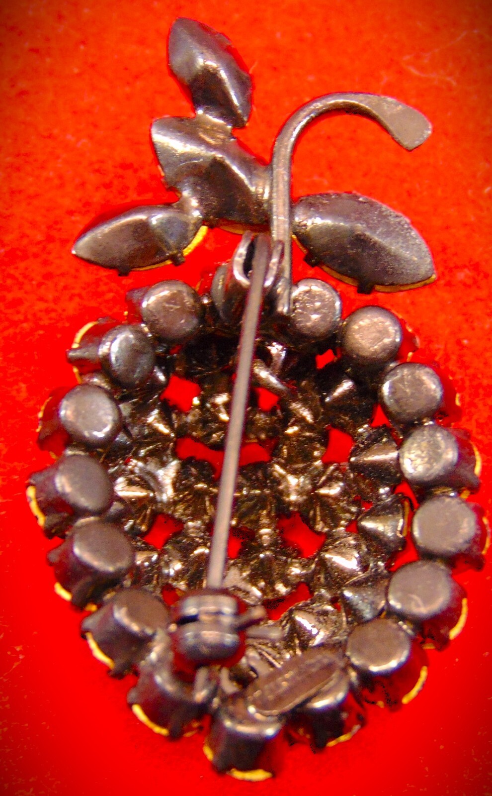 Vintage Red Apple Brooch/Pin Prong Set Red and Green Stones 2″ Length Austria