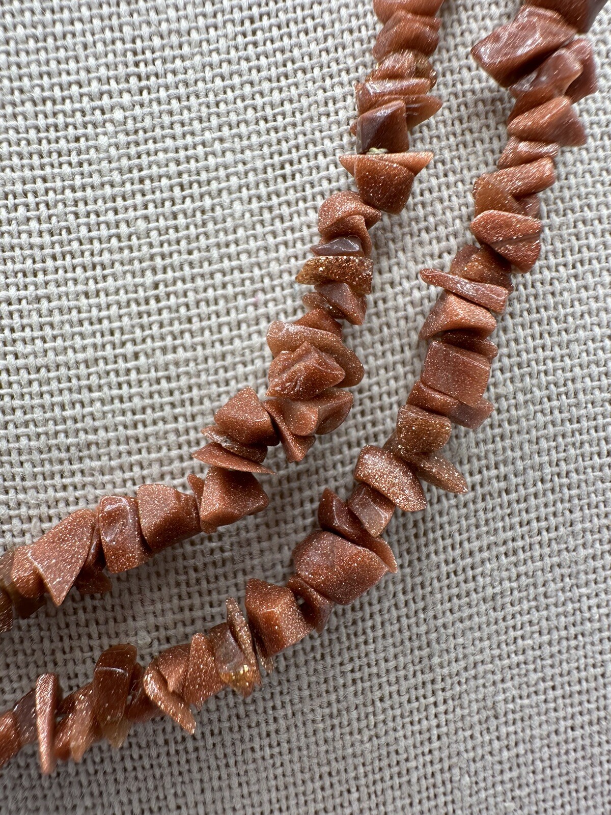 Beautiful Sparkly Orange Gold Stone Gemstone Necklace 34” Long No Clasp