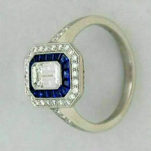 Art Deco Style 5.45Ct Lab Created Diamond Engagement 14k White Gold Finish Ring