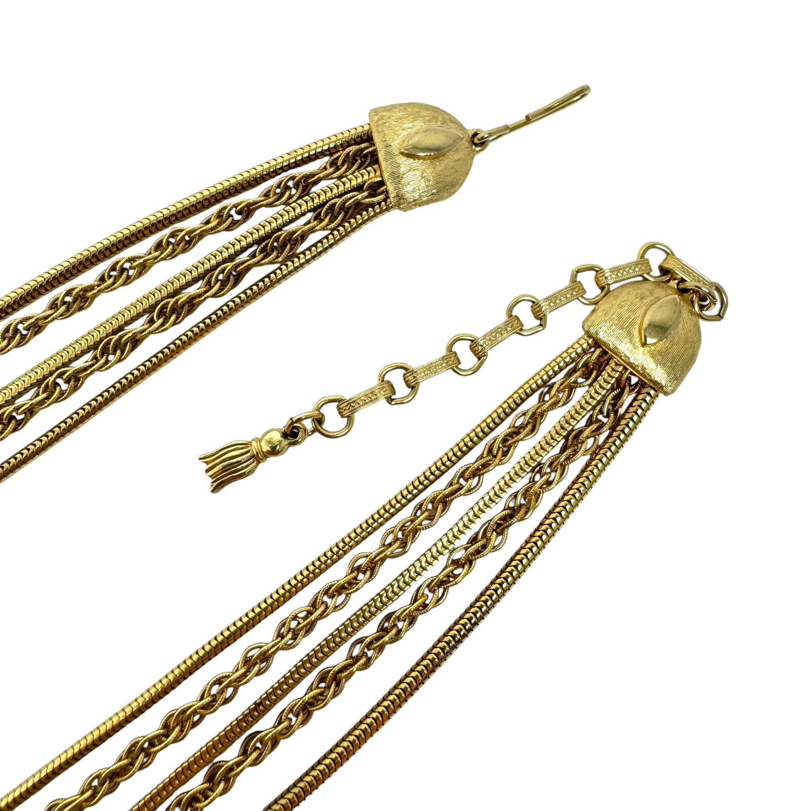 Vintage Gold Tone 5 Layered Flat Serpentine and Multilink Chain Collar Necklace