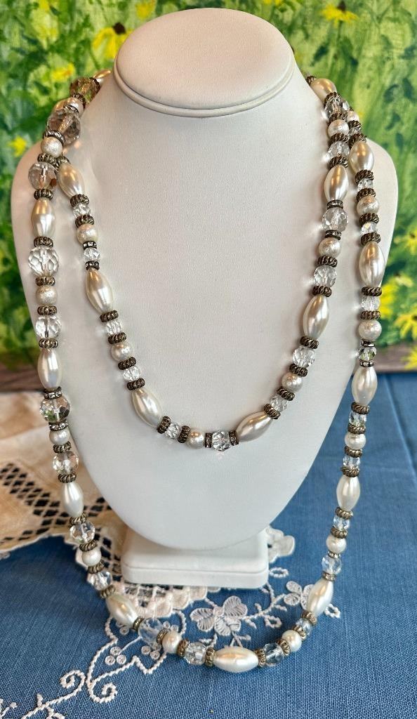Vikki Carr Necklace Strass Faux Pearl Crystal Certificate Of Authenticity 54″
