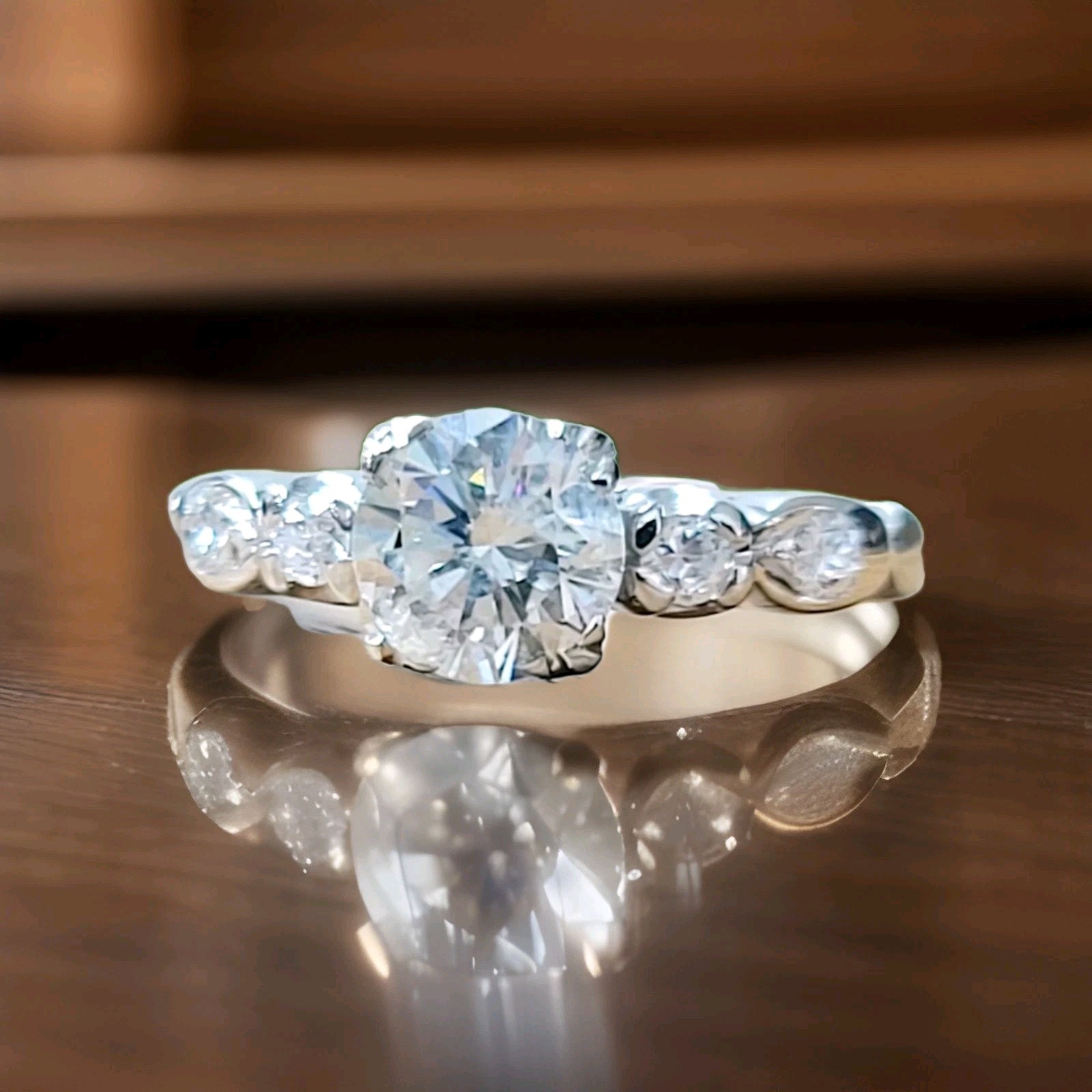 Vintage 14k White Gold Engagement Ring 1.01ct. Natural Round Cut Diamond