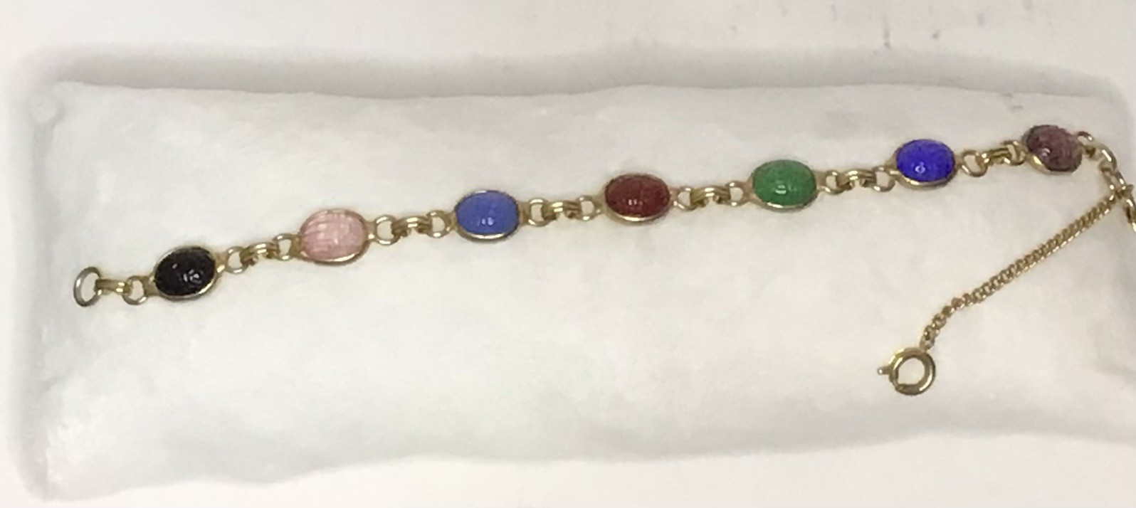 Vintage Egyptian Revival Scarab Bracelet 7 Multi Colored Stones unbranded
