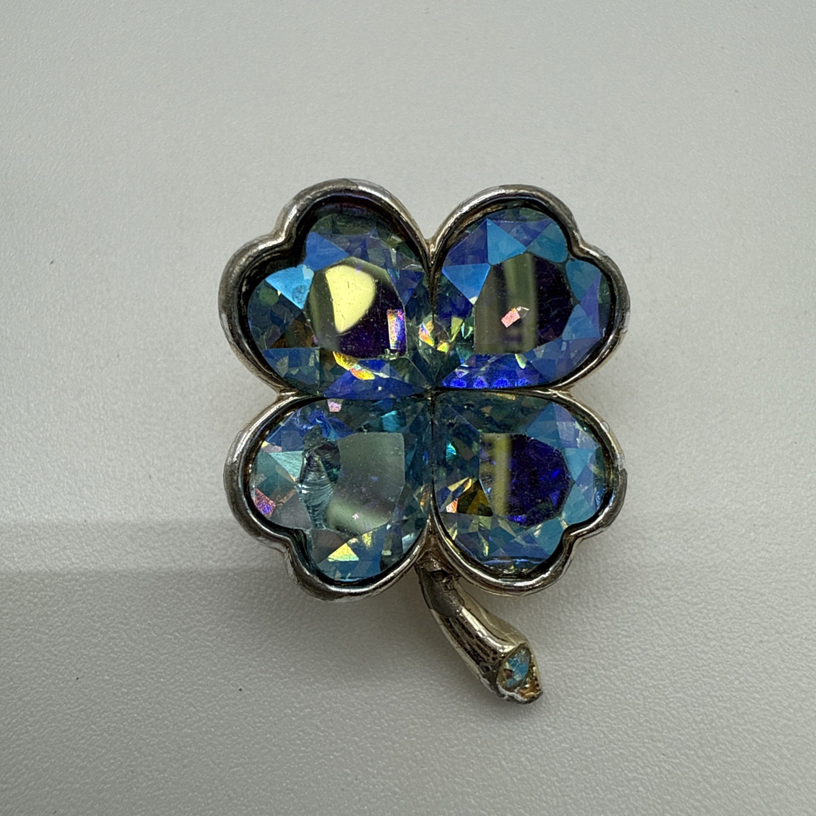 Estate Vintage Signed WEISS Clear Rhinestone Floral Brooch USA Seller