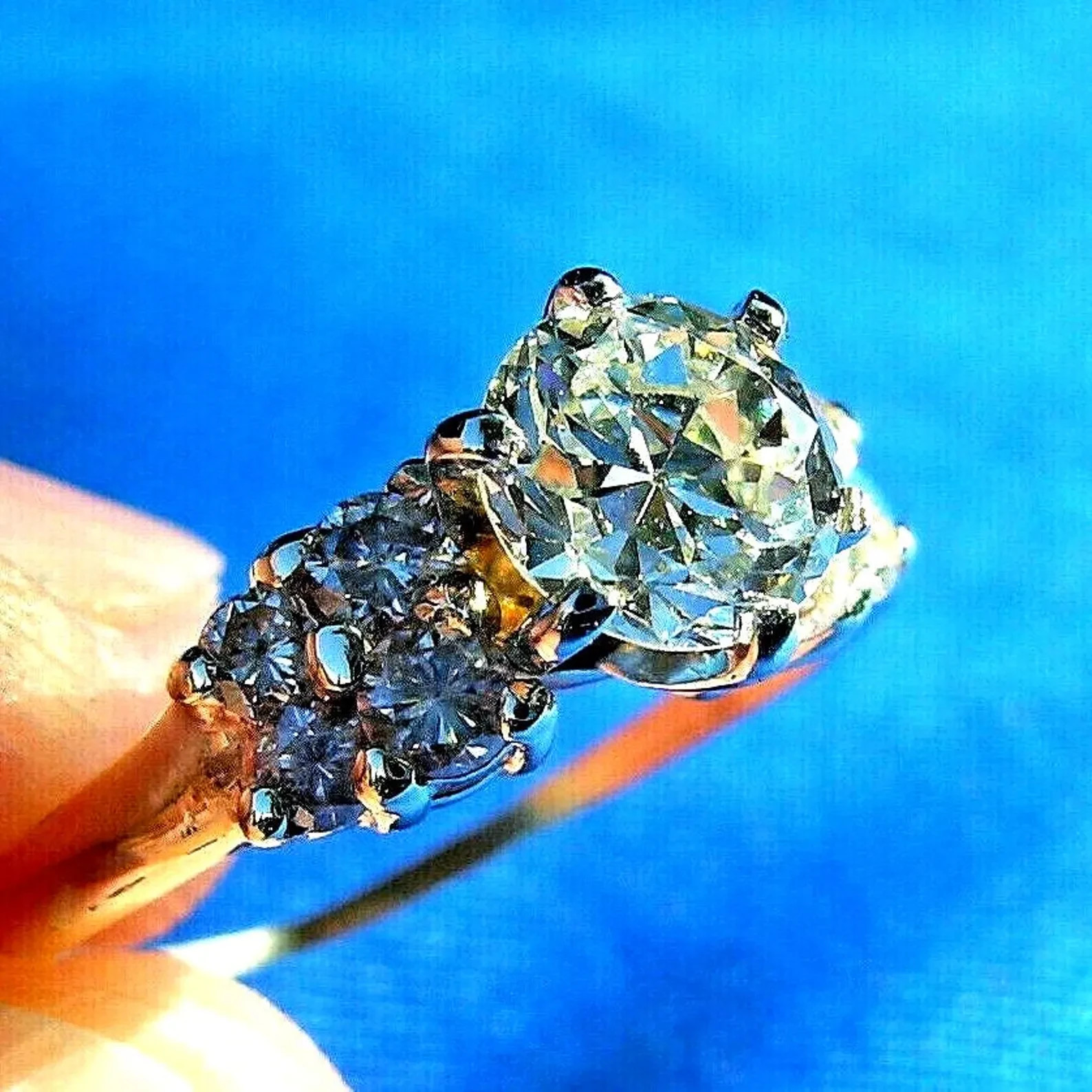 Original EARTH MINED DIAMOND Deco Engagement Ring 14K GOLD Vintage Solitaire S 6