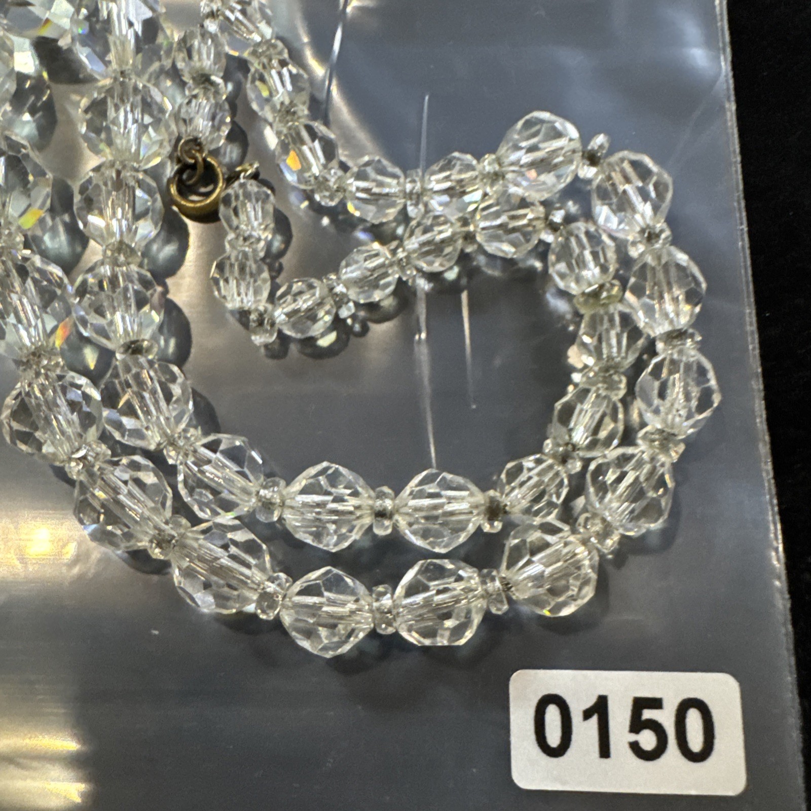 Vintage 1940s Sparkling Clear Crystal Graduating Faceted Bead Necklace 16”