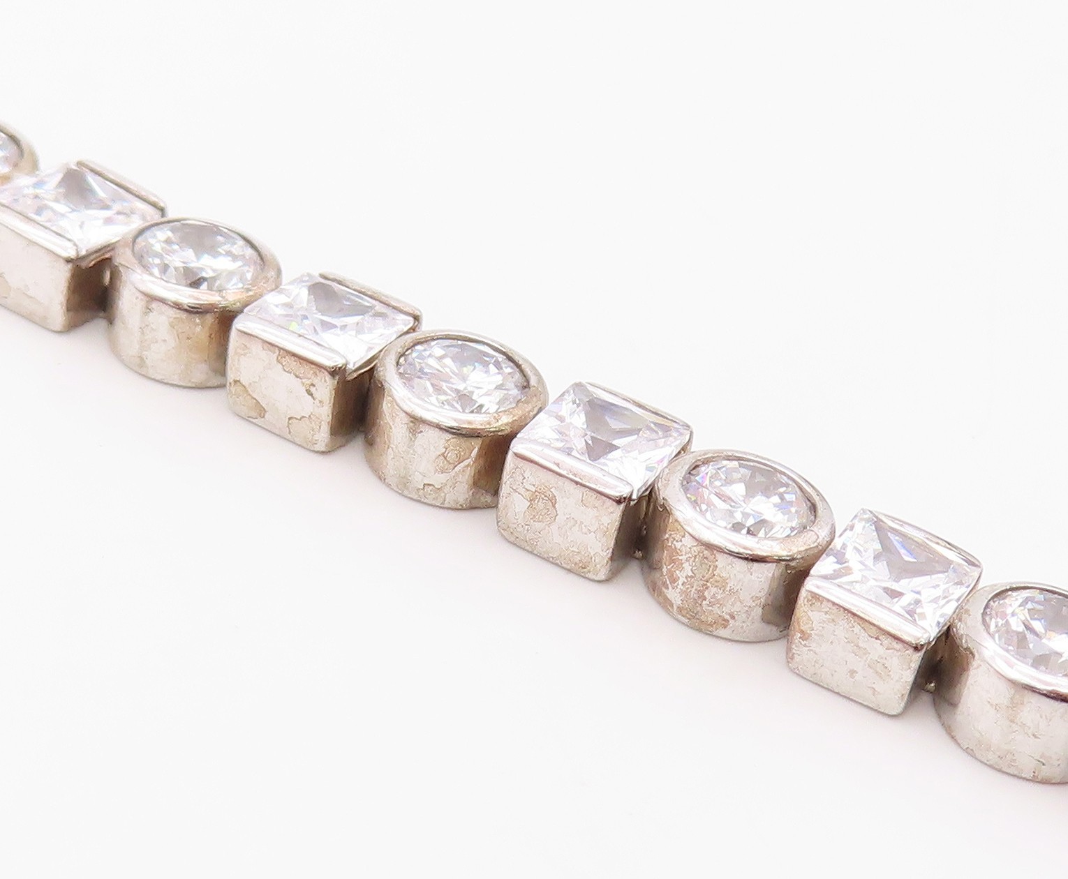 925 Sterling Silver Vintage Bracelet Bezel Set Topaz Geometric Link BT12110