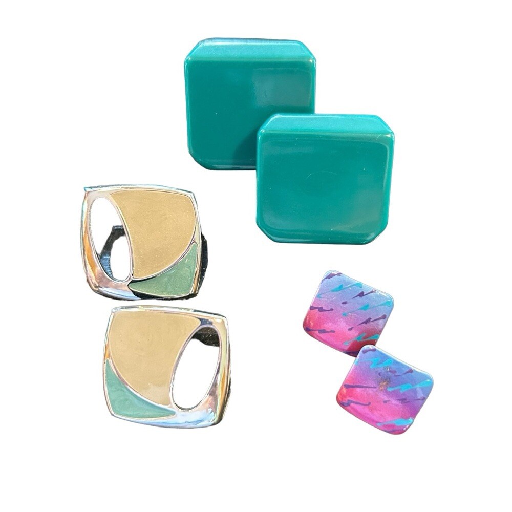 Lot of 3 Vintage 80’s Plastic Enamel Metal Pierced Earrings