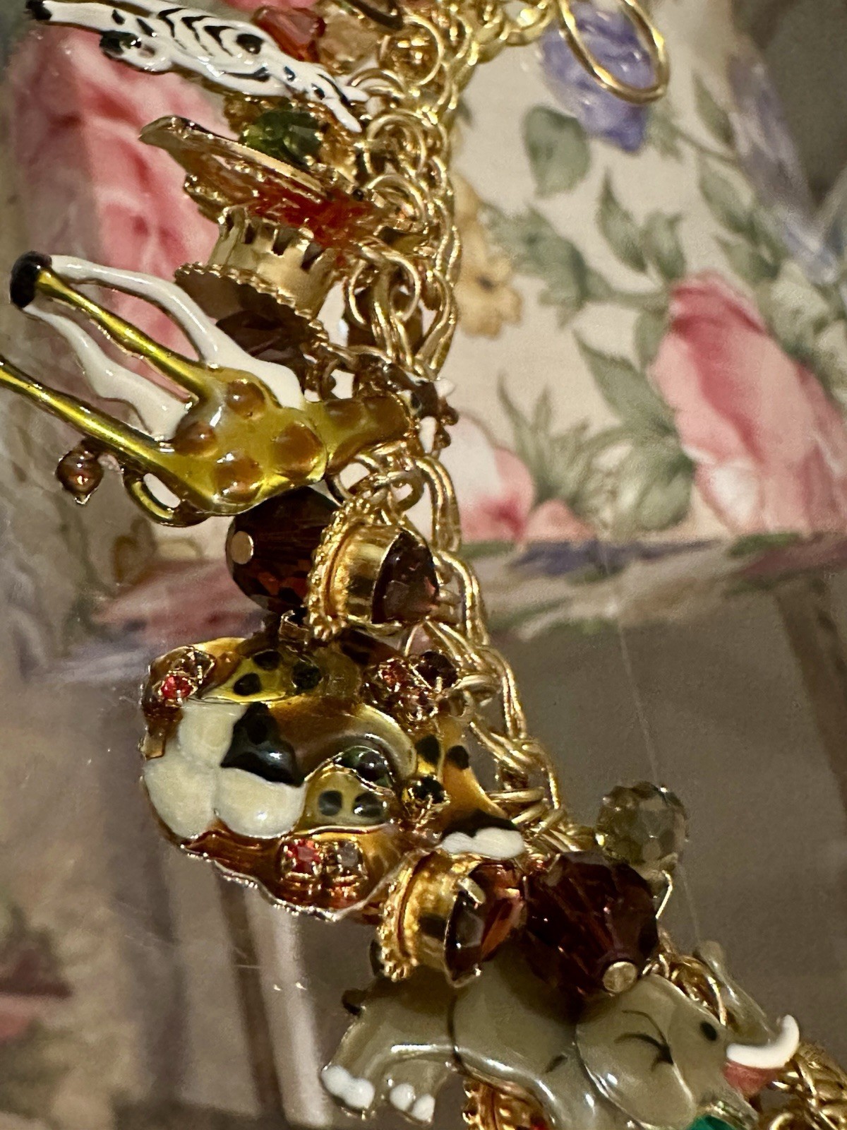 Vintage Lunch at The Ritz Gold Tone Zoo Charm Bracelet Zebras Giraffes Monkeys