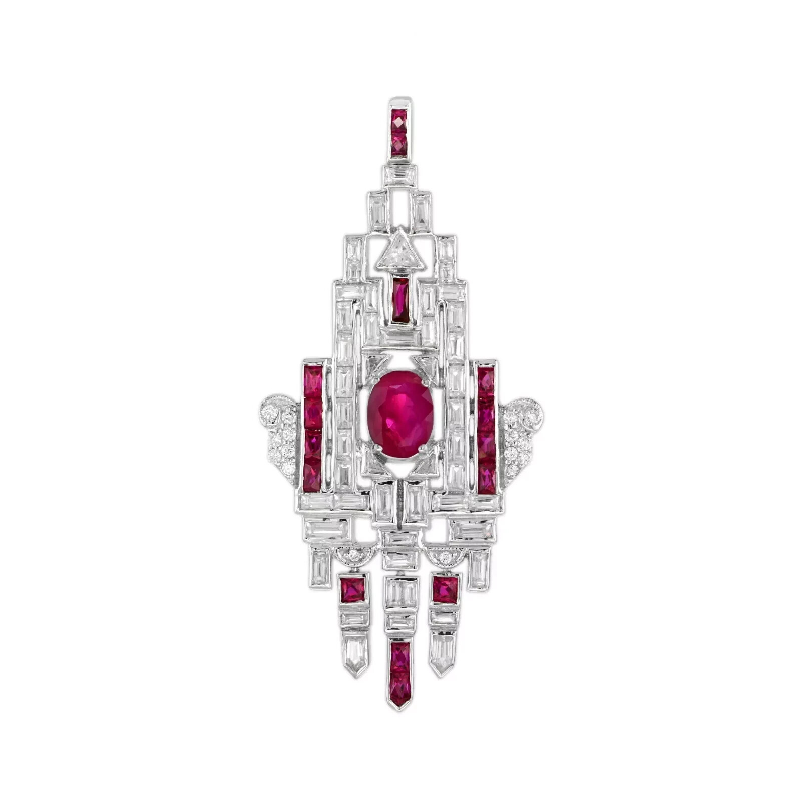 Art Deco Style Lab Created Ruby & Diamond Wedding Pendant 14k Yellow Gold Finish