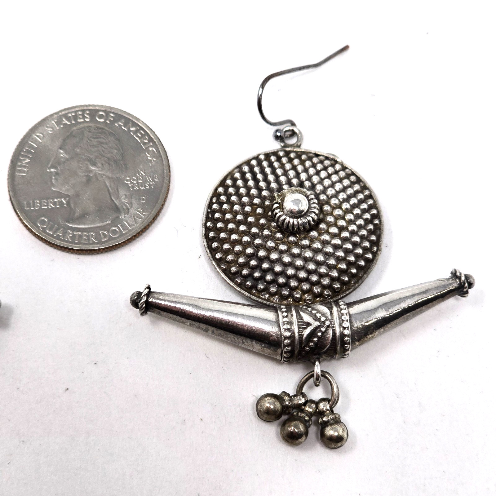 Large Handmade Solid Sterling Silver Earrings, India, Tribal, Unique 12.8g