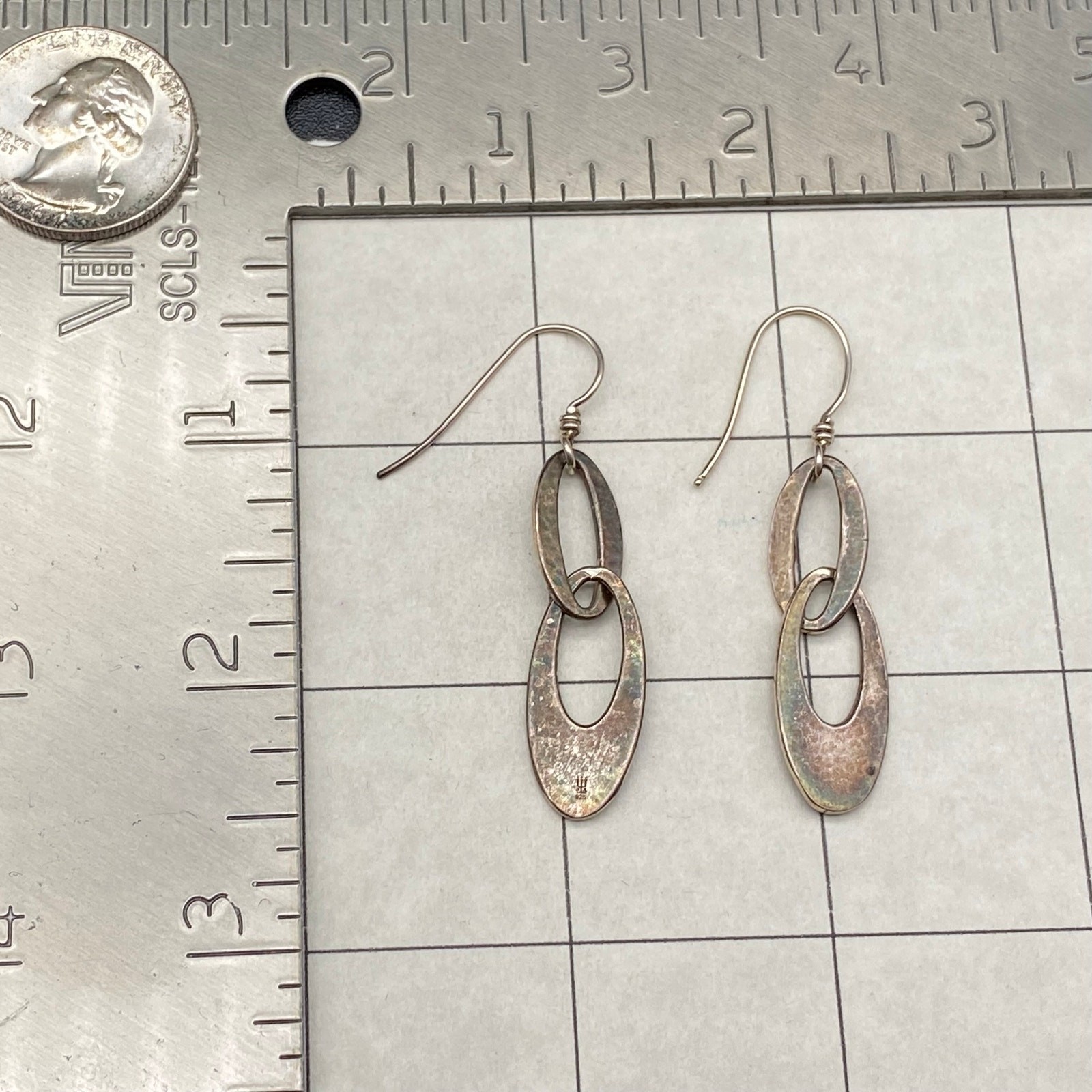 Vintage James Avery Hammer Work Sterling Silver Drop Earrings