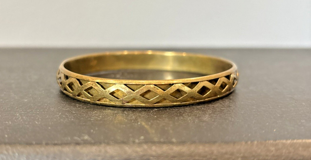 3 Brass/ Bronze Metal Bangle Bracelets w/ Pierced Patterns Designs Antique Look