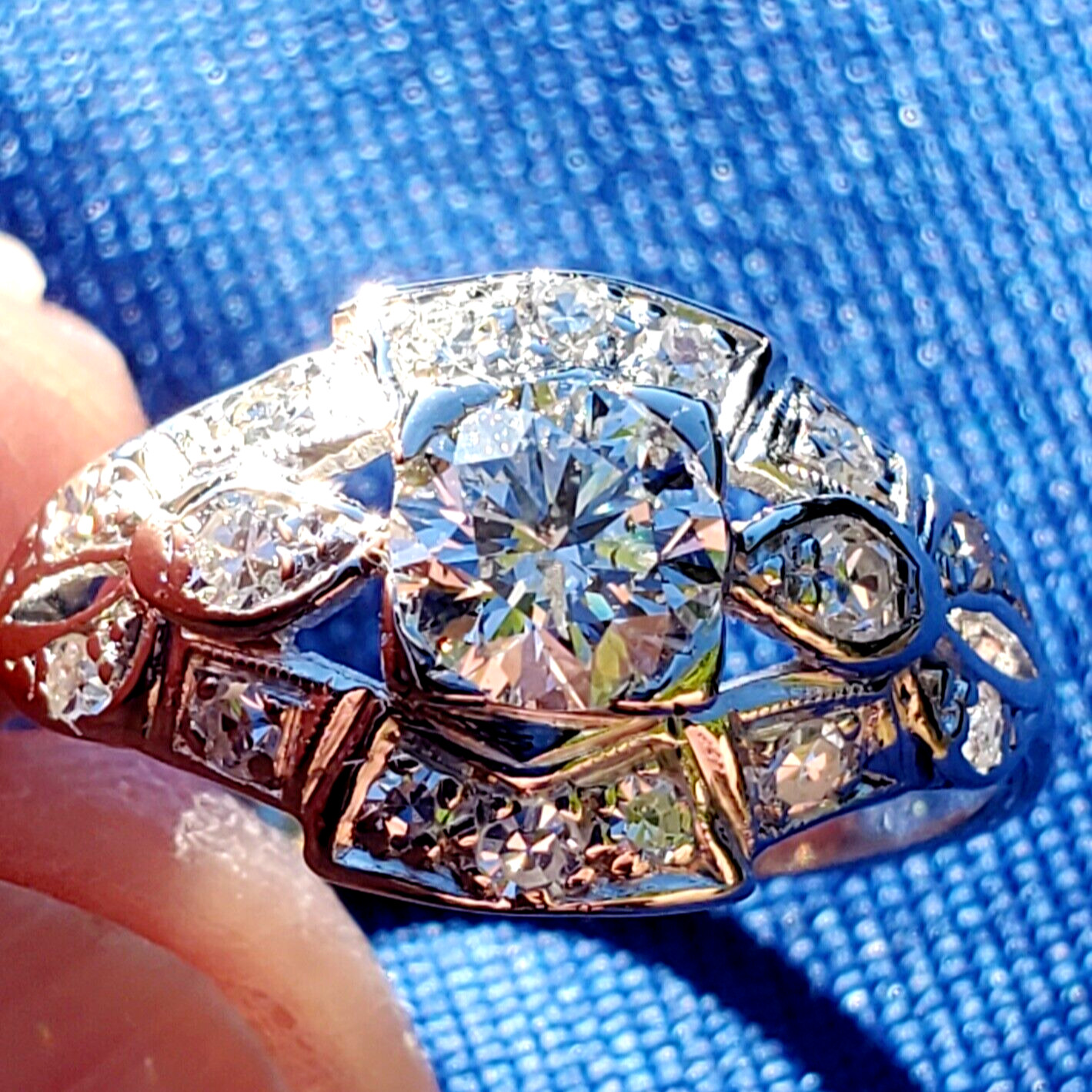 ORIGINAL EARTH MINED DIAMOND Deco Engagement Ring Antique Platinum Solitaire S 6