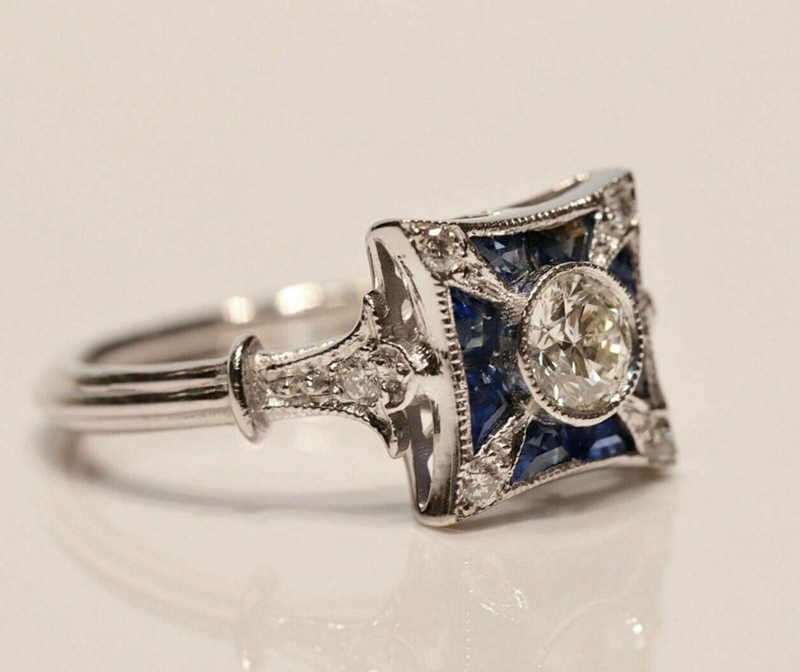 1.02Ct Old European CZ Stone Victorian Edwardian Antique Wedding Ring 925 Silver