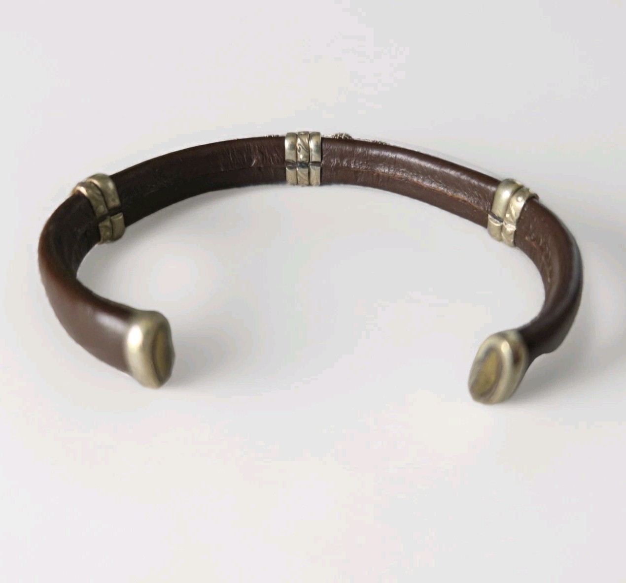 Vintage Brown Leather Cuff Boho Bracelet Copper Brass Base Southwestern Styl 7.5
