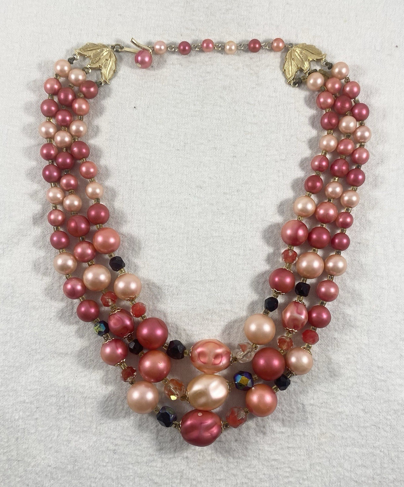 Vintage JAPAN Acrylic Lucite Three Strand Bead Necklace 16” Long