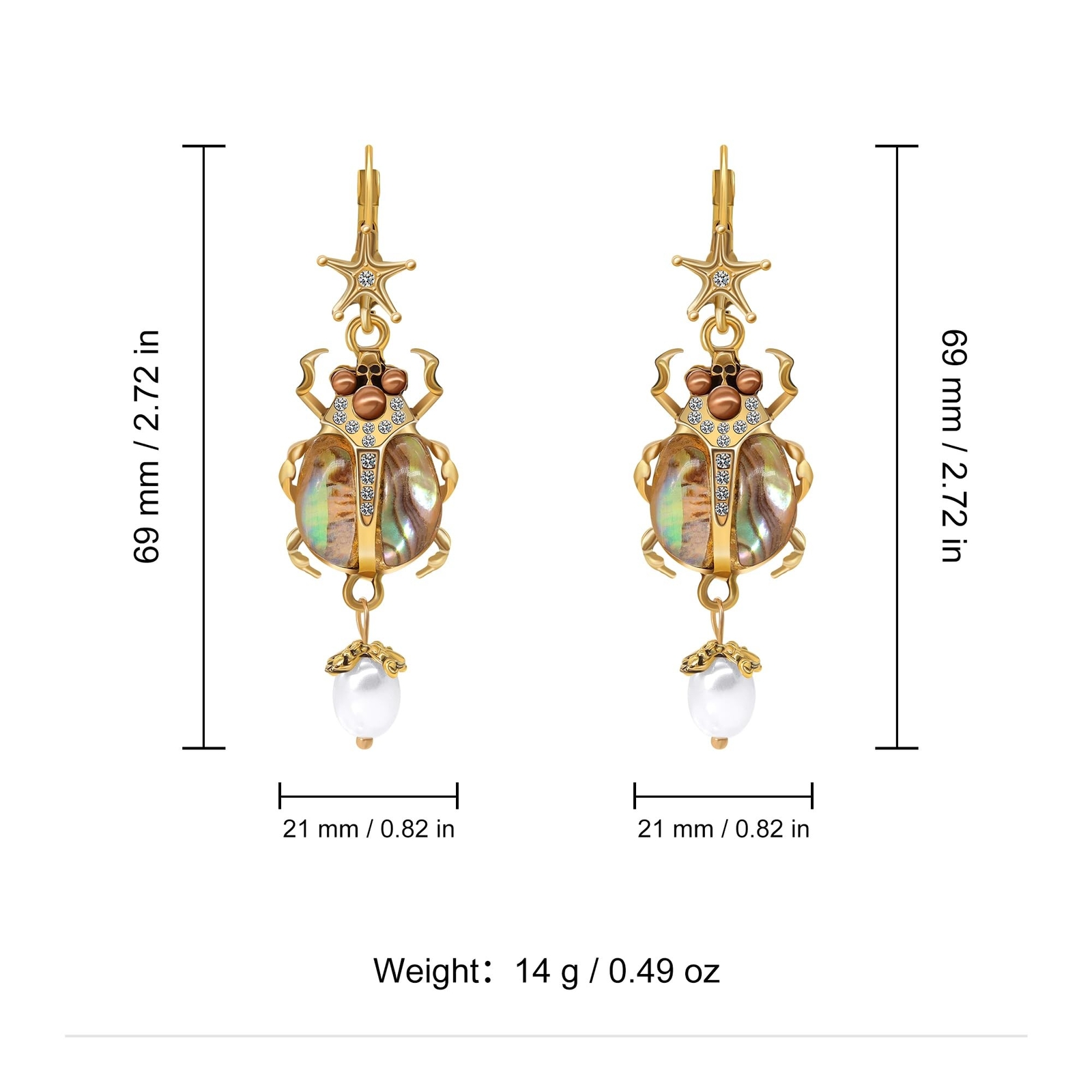 Vintage Beetle Scarab Bug Dangle Earrings for Women, Imitation Pearl Insect D…