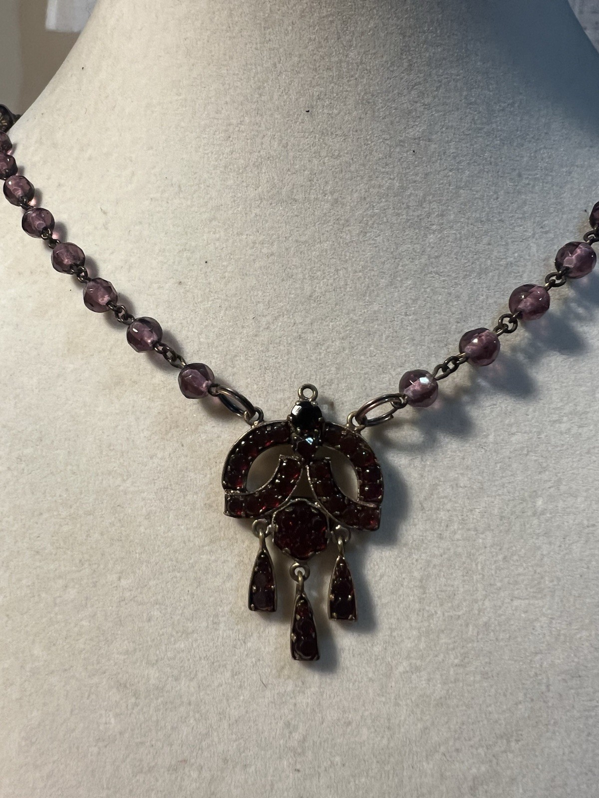 Antique Victorian Bohemian Czech Garnet Amethyst Necklace Signed *AS IS see pics