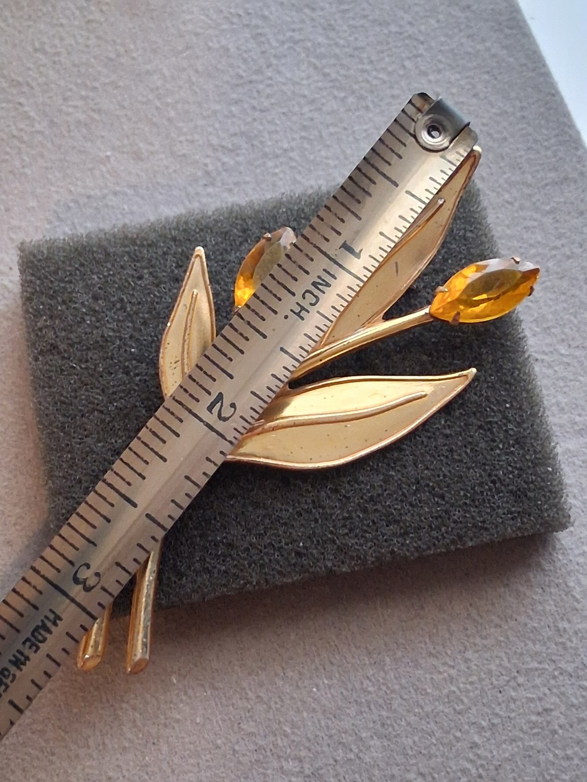 Sterling Craft Coro gold over silver. Tulip brooch w/yellow stones