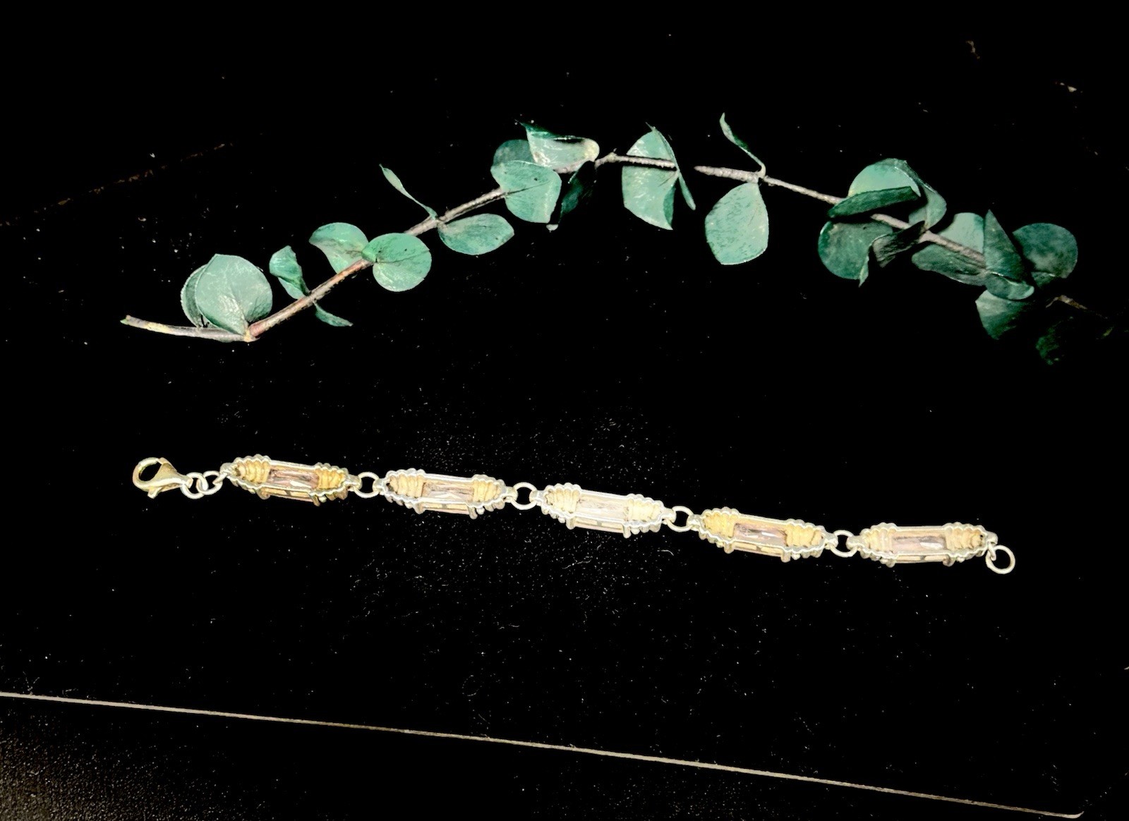 Vintage Sterling Silver 925 Pink Quartz Crystal Artisan Link Bracelet 6.5″