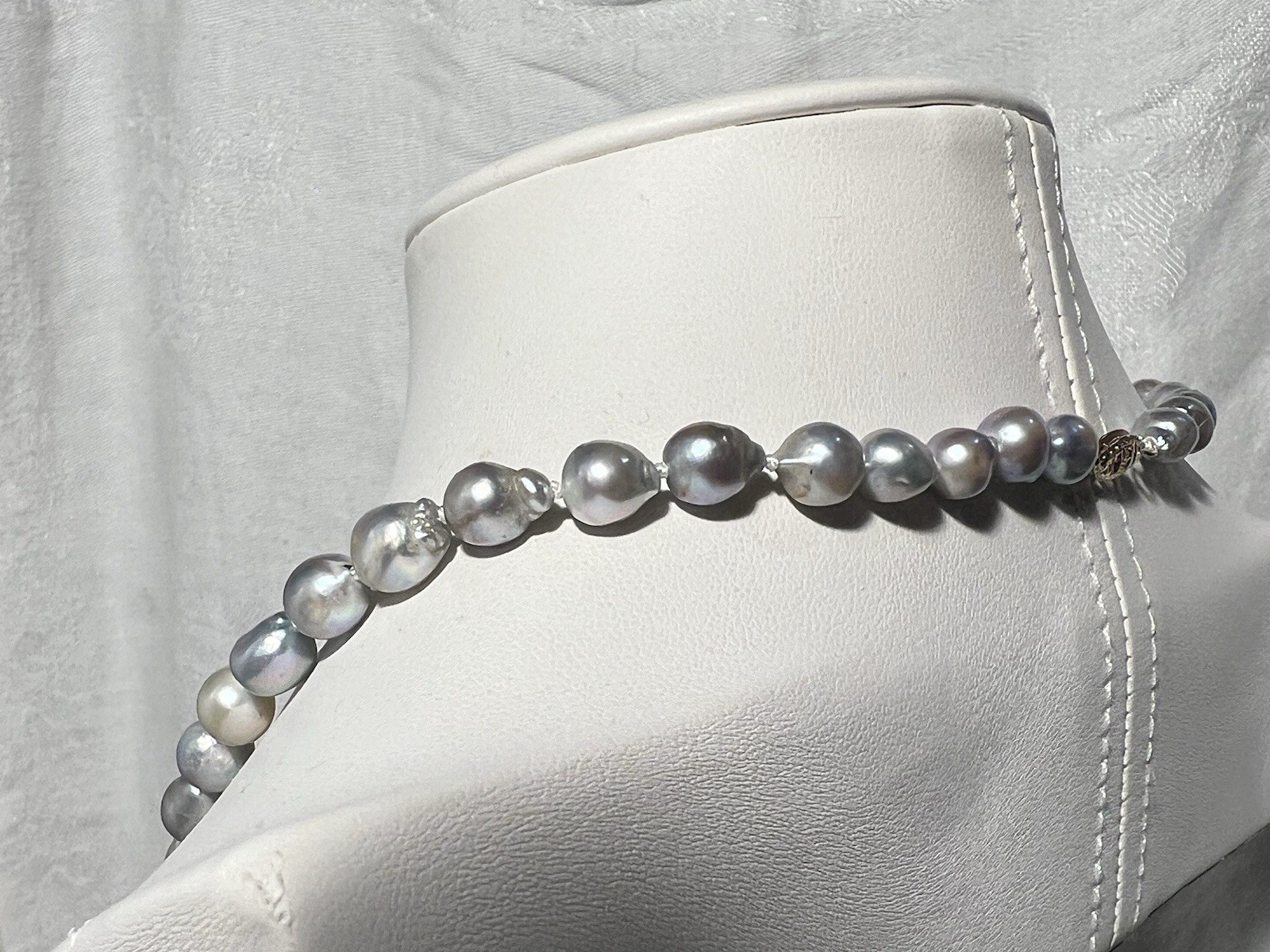 Japanese Silver-Blue Baroque Saltwater Akoya Pearl Necklace 14k clasp 6-9.5mm