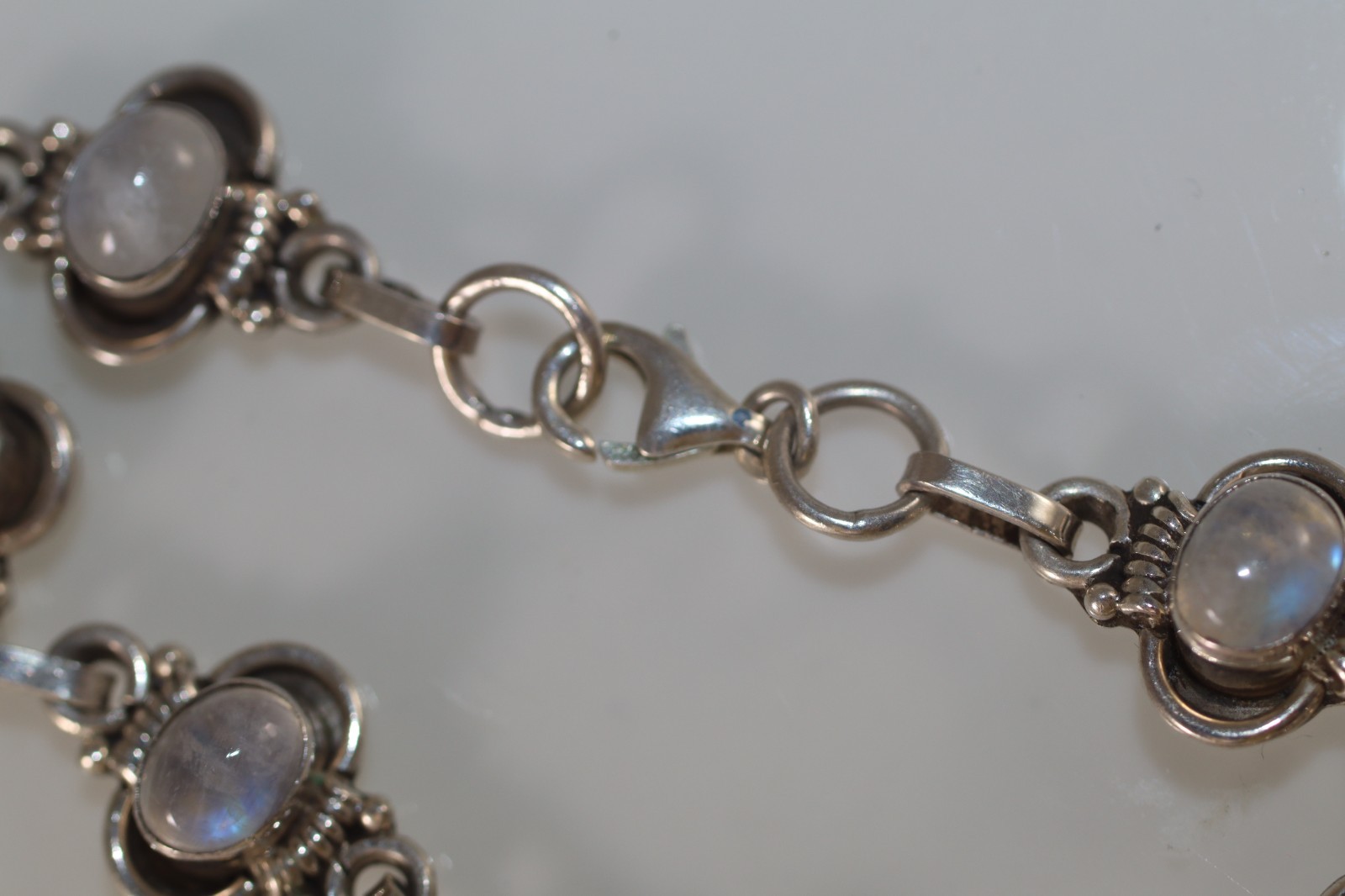 Vintage 925 Sterling Silver Moonstone Bracelet 7.5″