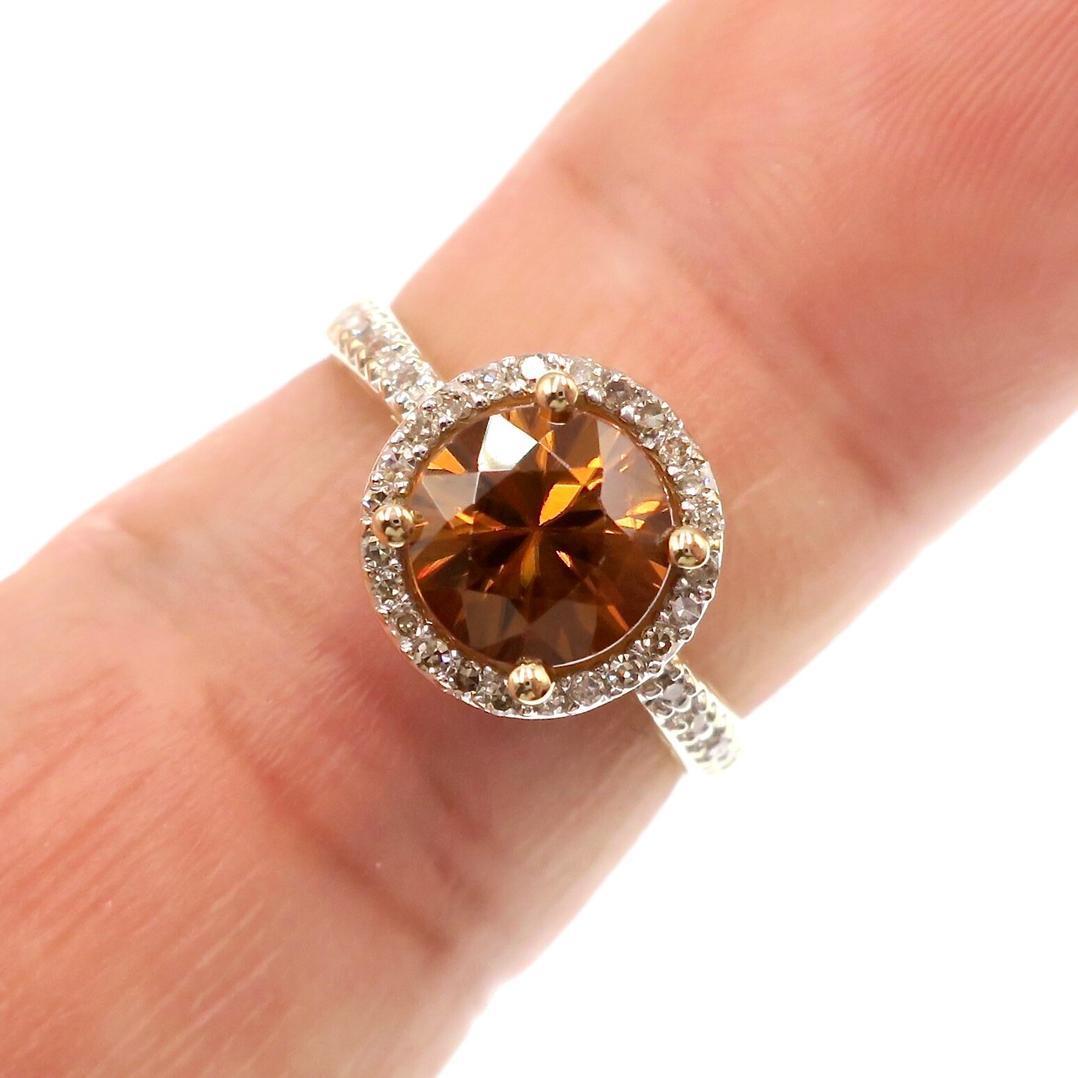 14k Solid Yellow Gold Natural Orange Zircon and Diamond HALO Ring Size 6