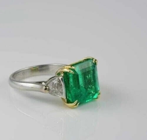 Vintage Art Deco Style Lab Created Emerald Engagement 14K White Gold Finish Ring