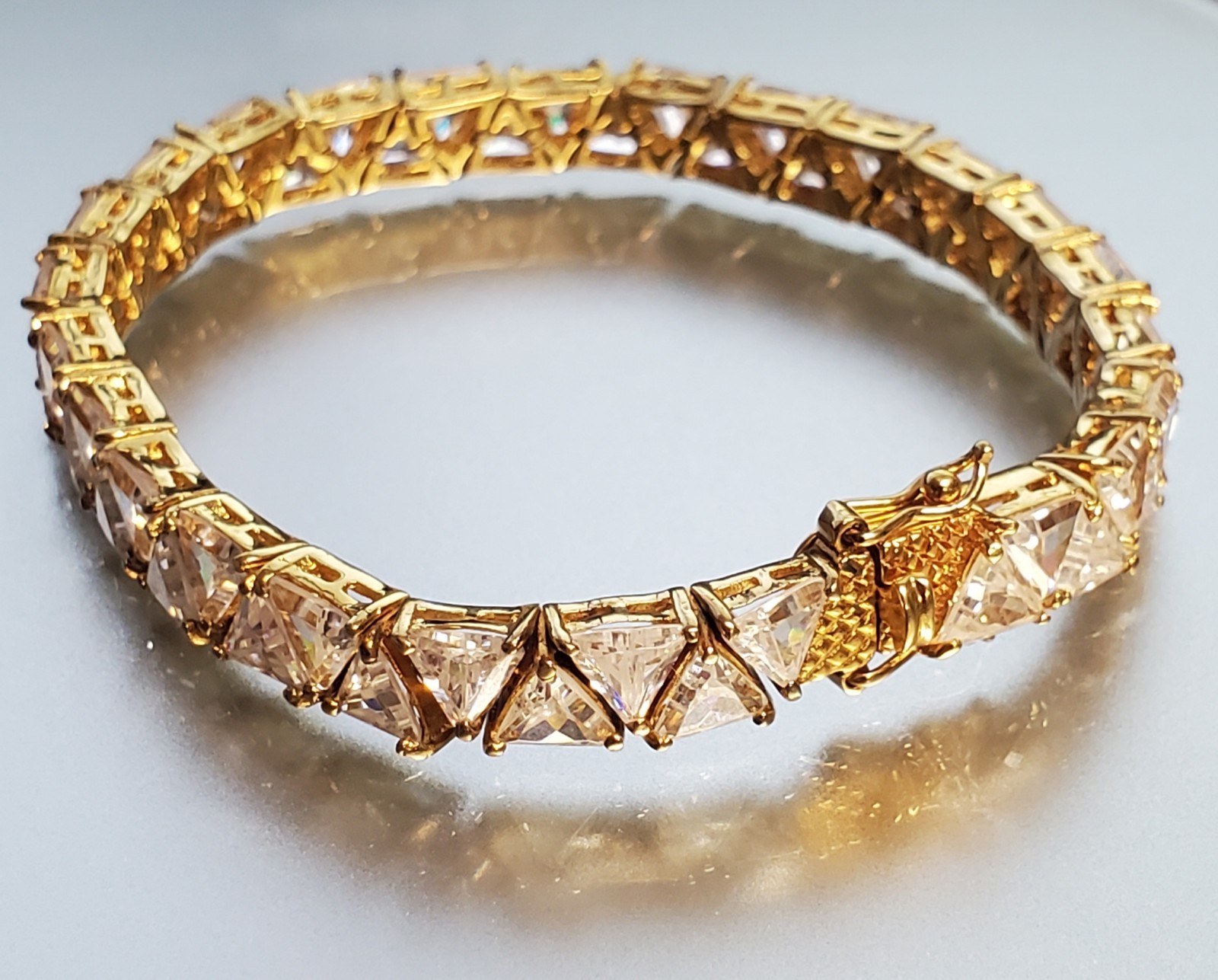 VTG 925 GL Trillion Cut Tennis Bracelet 7in Sterling Silver Vermeil 25gtw CZ