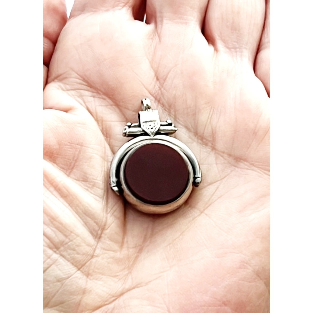 Antique 1887 Victorian Bloodstone + Carnelian Fob Pendant *Chester Silver*
