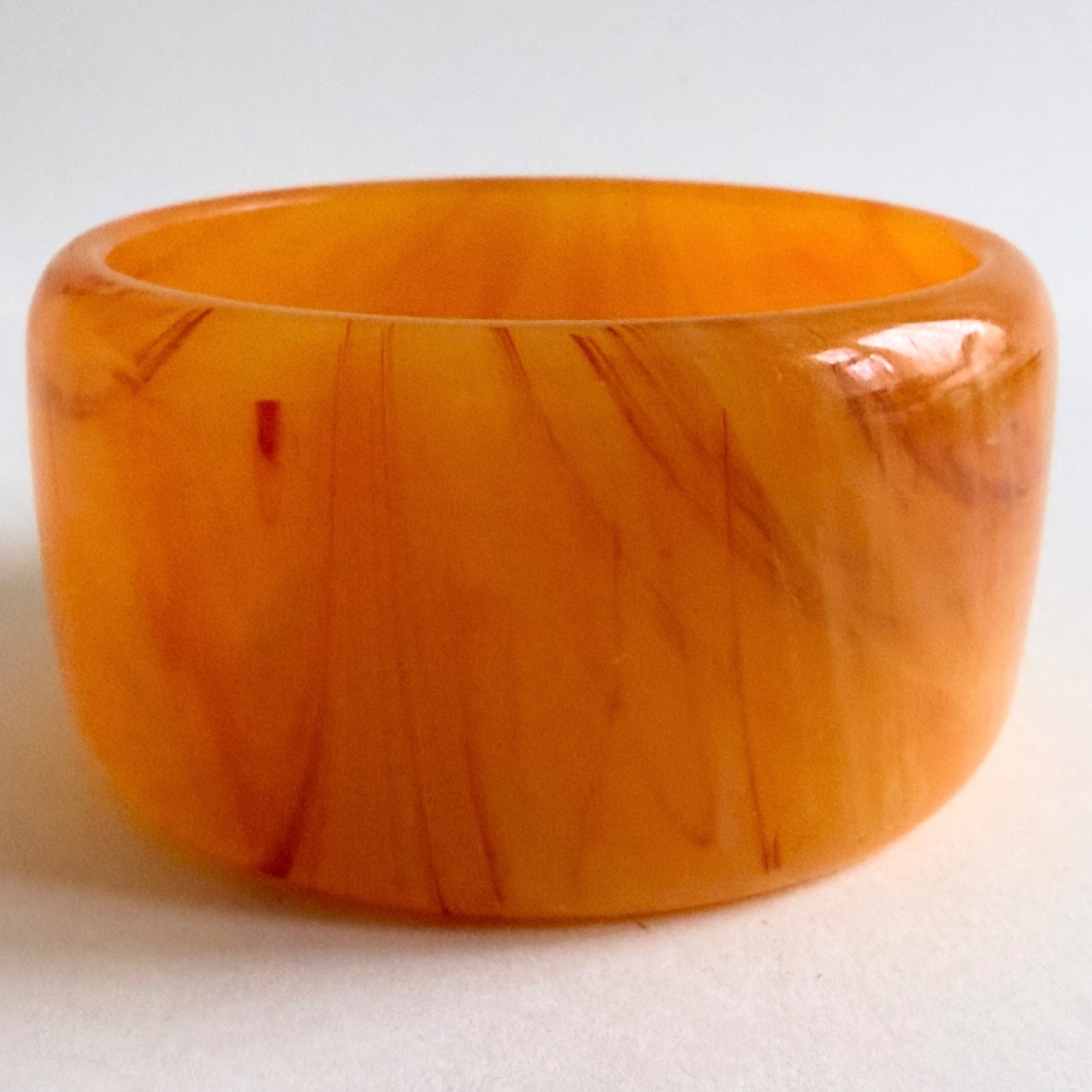Vintage lucite acrylic bracelet orange swirl wide 1.5 chunky translucent